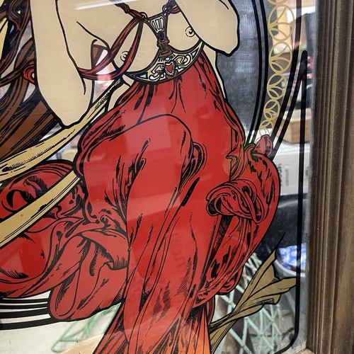 Espejo litográfico mujer desnuda imagen de vidrio estaciones Alphonse Mucha? 29”x22,75” - Imagen 5 de 10