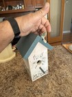 New ListingBirdhouse: Wooden Birdhouse With Blue Bird and Painted Front And Sides 9-1:2”