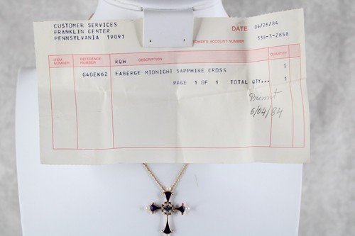 Faberge Midnight Sapphire 14K Gold Diamond Cross Pendant Necklace In Box + COA - Picture 16 of 18