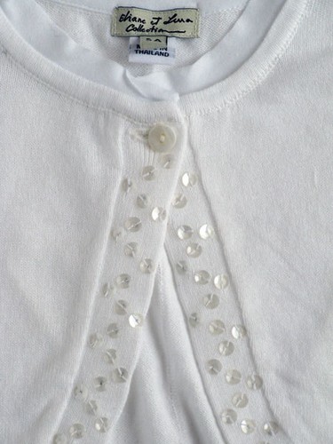 NWT White Cotton Cardigan Sweater Girls Sizes 4, 6 Sequin Trim by Eliane et Lena - Picture 2 of 2