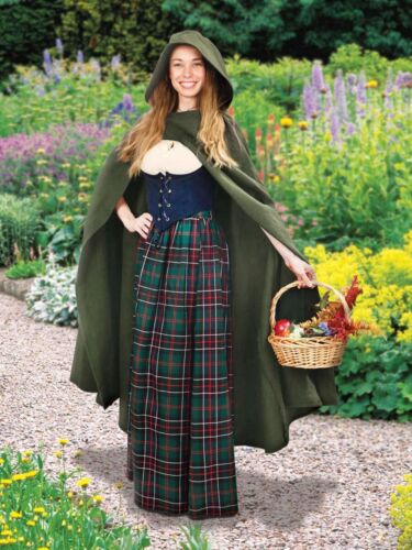 Renaissance Hooded Cape Cloak with Hood Medieval Halloween Costume Green - Picture 6 of 6