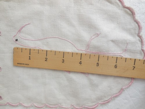 Vintage Linen Pouch Bag Pocket 7x11" Embroidered Pink Stork Baby Nursery Accsery - Picture 8 of 9