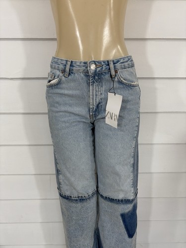 NWD ZARA BLUE PATCHWORK LOW RISE TRF BOYFRIEND JEANS WAIST 30" SIZE 4 Y490M - Picture 6 of 21