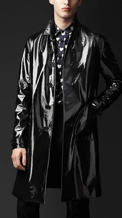 Men s Black PVC Vinyl Long Coat Trench Raincoat Outdoor Hiking all sizes eBay