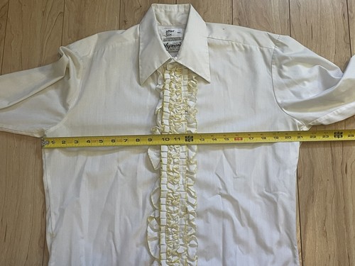 Vtg 70s 80s White With Yellow Formal Tuxedo Ruffle Shirt M - Picture 5 of 9