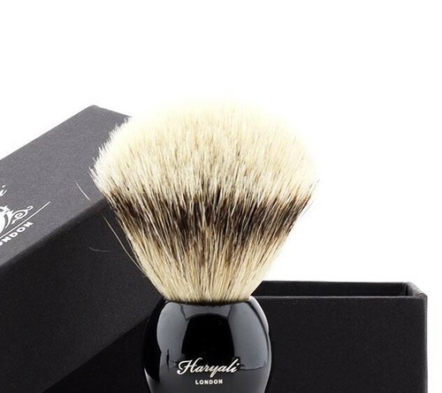 Silver Tip Badger Hair Shaving Brush in Black Handle & Steel Brush Stand/Holder - Picture 4 of 6