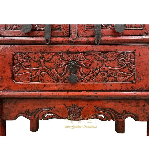 19 Century Antique Chinese Carved Red Lacquer Console Table/Sideboard - Picture 8 of 10