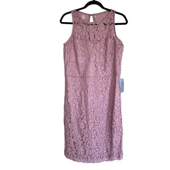 NWT Women 129 MARINA Sleeveless Lace Sheath Dress IN BLUSH SZ 12