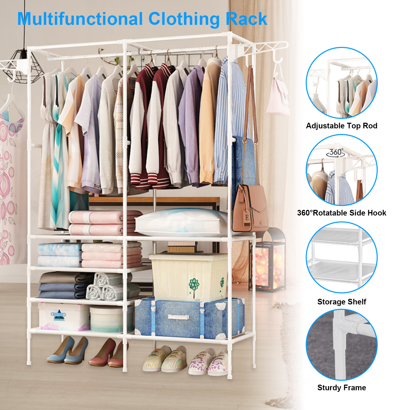 Metal Clothes Organizer Heavy Duty Clothing Garment Rack Closet
