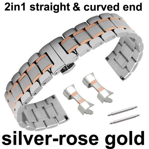 Curved Ends 18 20 24 22mm Solid Stainless Steel Watch Band Strap w Secure Buckle - Picture 17 of 18