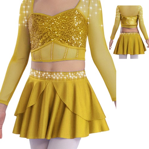 Kids Girls Skirt Competition Skort Cheerleading Skirts Skating Costume Fitness - Foto 24 di 58