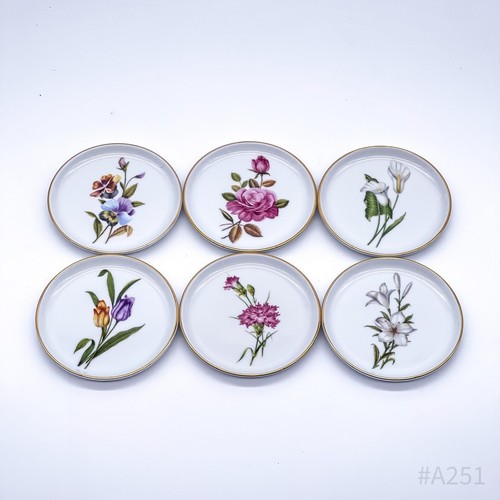 Juego de 6 posavasos de porcelana Fürstenberg n.º 02531 con decoración floral y borde dorado - Imagen 10 de 12