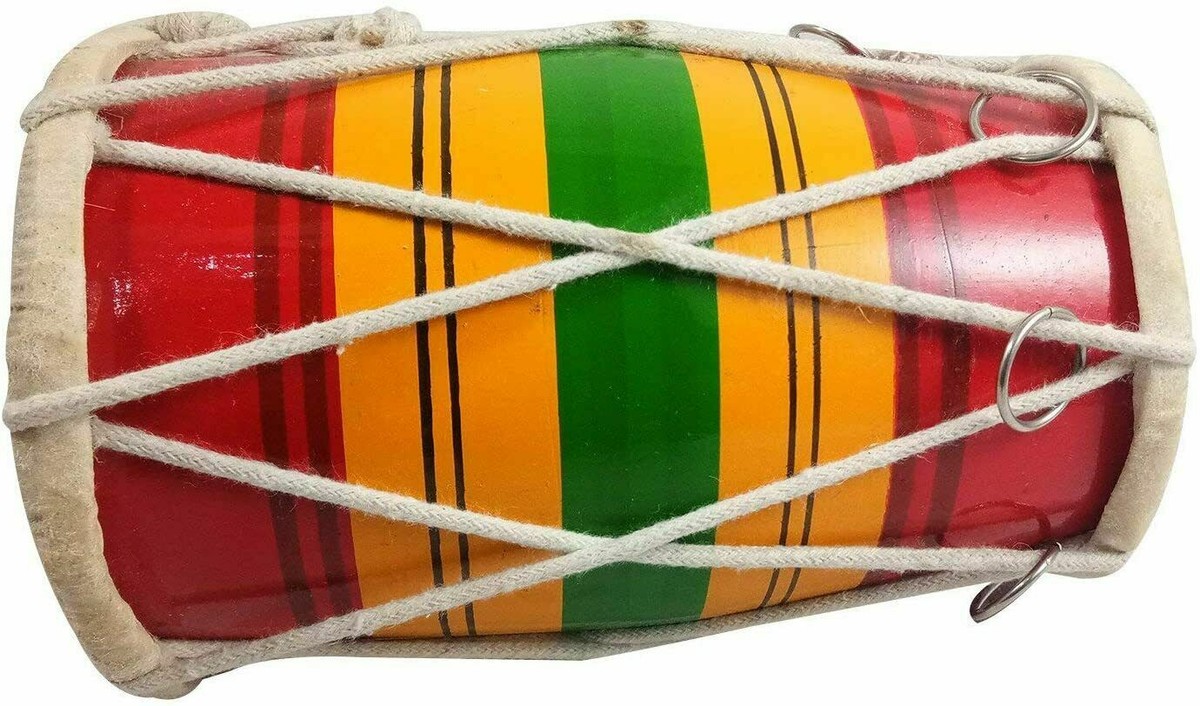 Mini Dholak for Boy s and Girl s 7 Years Old Multicolor Mango Wood