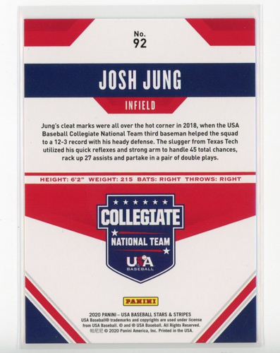 2020 Panini USA Baseball Stars & Stripes Josh Jung #'d 5/5!! - Picture 2 of 2