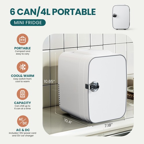 Compact Portable Mini Fridge, 4 Liter/6 Can Refrigerator for Home Car Outdoor - Picture 4 of 20
