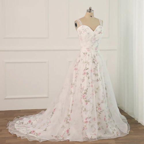 Luxus Brautkleider Ärmellos Herzausschnitt Blumen Applikation A Linie Brautkleider - Bild 3 von 13