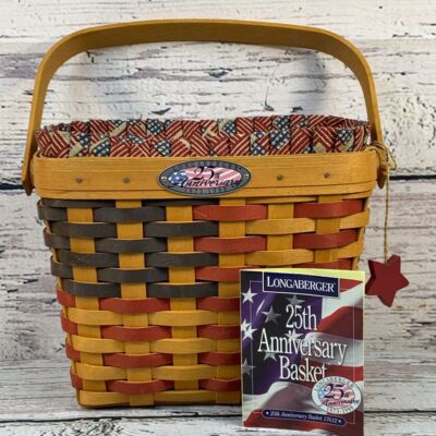 Longaberger 25th Anniversary Basket 1973-1998 Collector American Flag Liner