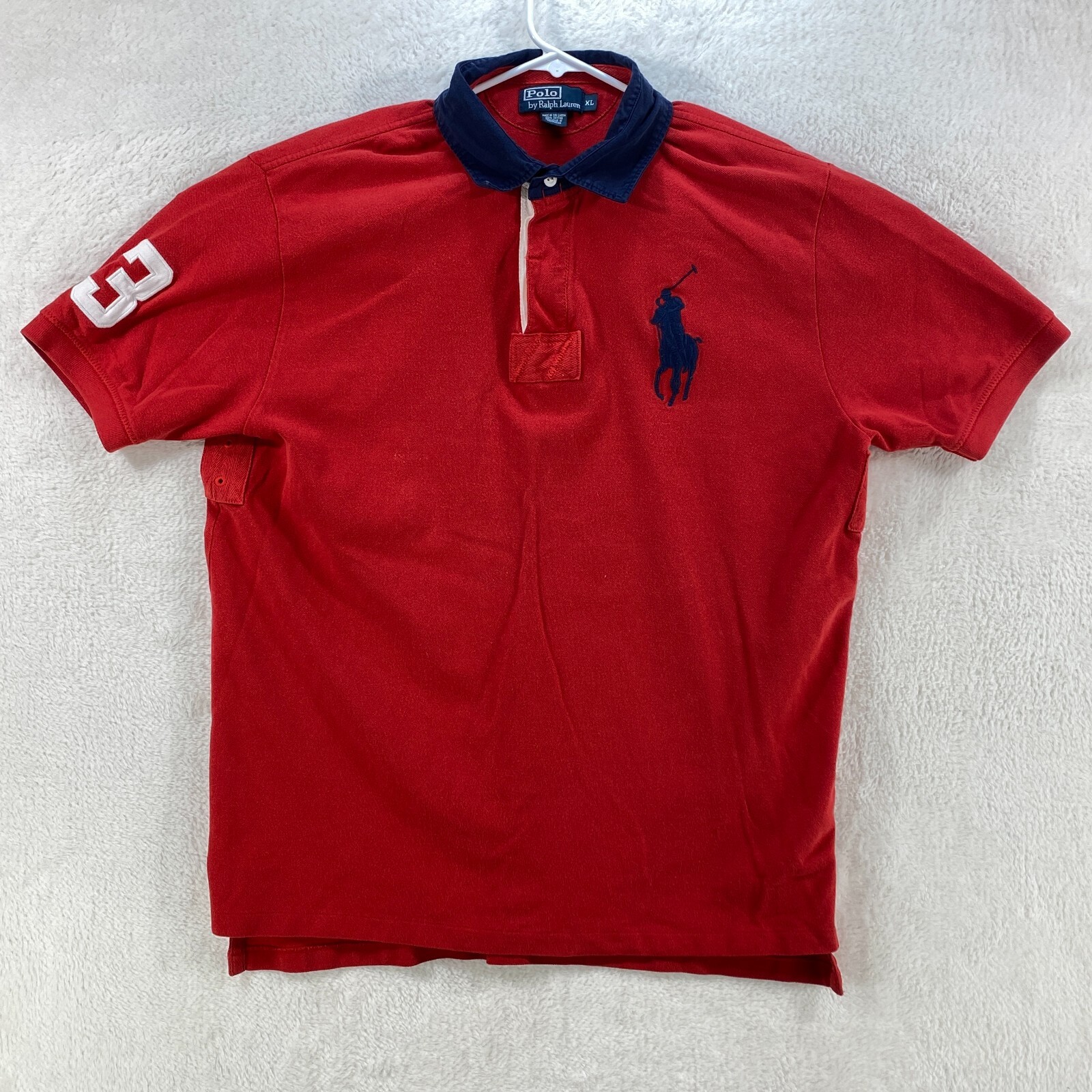 Polo vintage Y2K Ralph Lauren uomo XL camicia rossa blu manica corta grande pony cotone