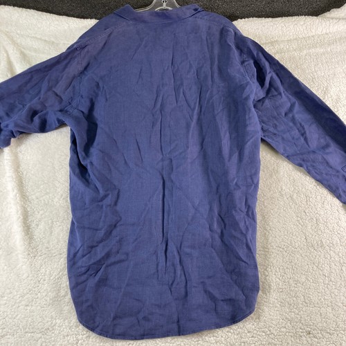 Barneys New York Men's 100% Linen Button Down Blue Shirt, Size M - Picture 6 of 19