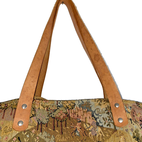 VTG RARE RULA BELGIUM LARGE LOCKING BEAUTIFUL TAPESTRY LEATHER TOTE BAG DUFFLE - Picture 6 of 14