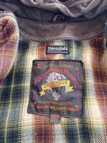 Vtg Wilson's Adventure Bound Hooded Long Duster Brown Leather Jacket Mens Large - Picture 5 of 7