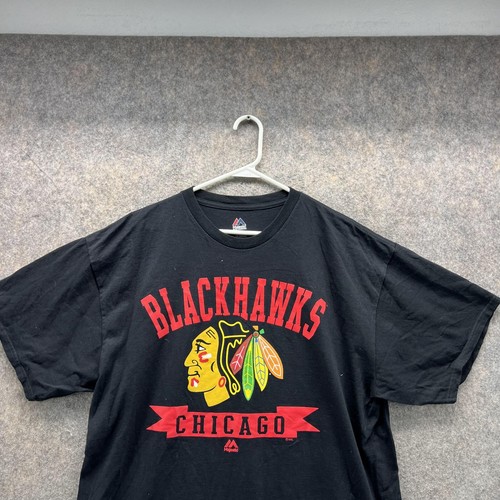 Chicago Blackhawks Shirt Men Extra Large Black Athletic Majestic NHL Hockey - Afbeelding 2 van 12