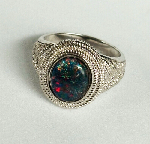 925 marked Sterling Silver Colorful Australian Opal Ring Jewelry size 9 - Picture 5 of 5
