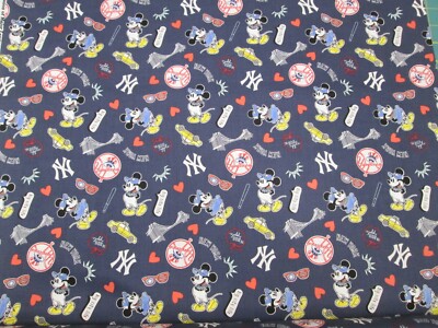 NEW YORK YANKEES MLB DISNEY 100% COTTON 1/2 YD PIECE BRAND NEW DESIGN ''GO YANKS''