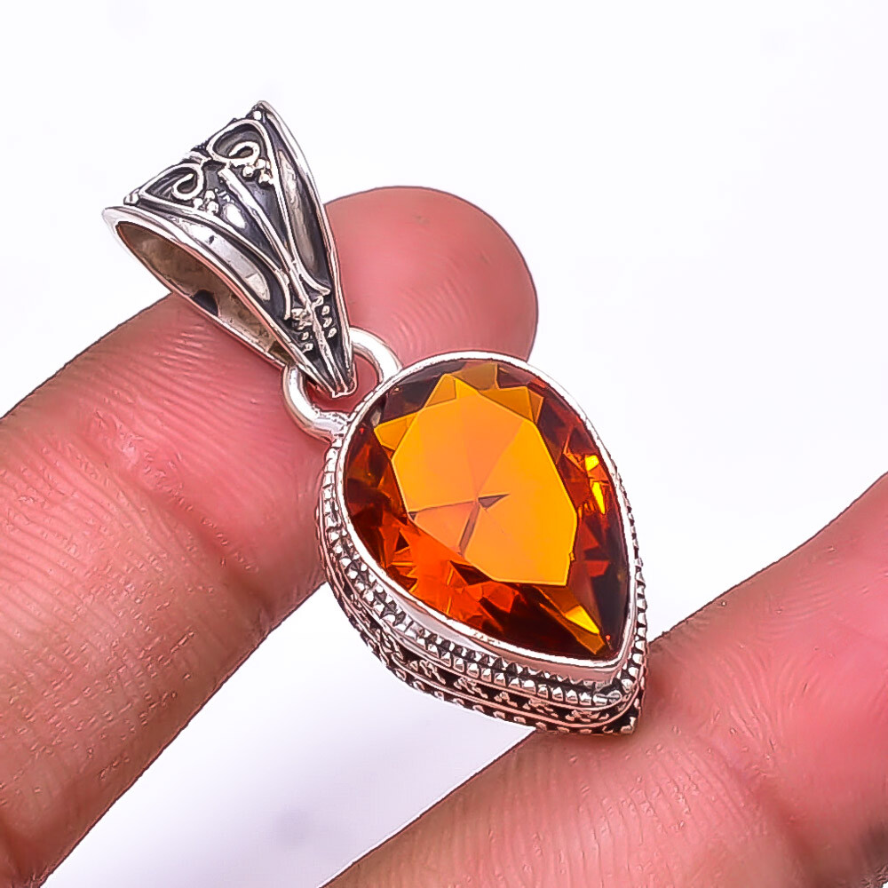 Citrine Gemstone Sterling Silver Pendant 1.56 Inch Valentines Gift P115  