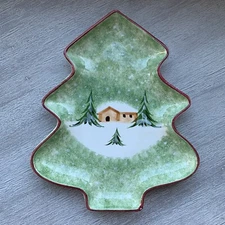 The Cellar 1995 Log Cabin Christmas Tree Shaped 13" Macys Holiday Serving Dish