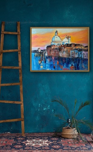 Kandinsky Original Abstract Oil Painting On Canvas 100 X 80cm Venice Landscape - Picture 20 of 24