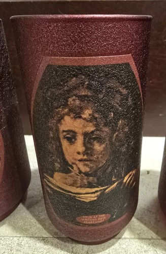 Vintage 1950s Set of 6 Frosted RED Old Masters Paintings Tumblers - Picture 11 of 15