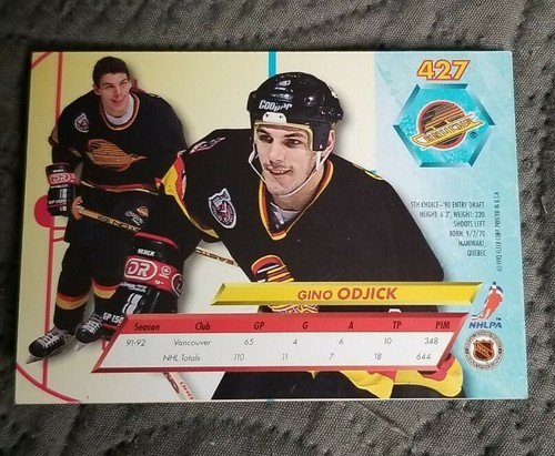 1992-93 Ultra - Vancouver Canucks Hockey Card #427 Gino Odjick - Picture 2 of 2