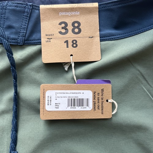 PATAGONIA Men Sz 38 18" Hydropeak Scalloped Board Shorts Flying Fish Patch - Picture 3 of 4