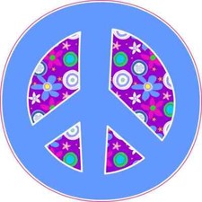 4in X 4in Blue Floral Peace Sign Sticker Vinyl Decal Cup Symbol Stickers