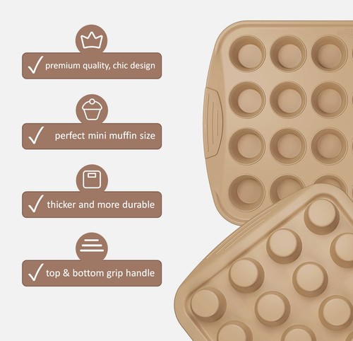2 PK Silicone Mini Muffin Pans for Baking 24-Cup Nonstick Mini Cupcake Mold Tins - 第 4/6 張圖片