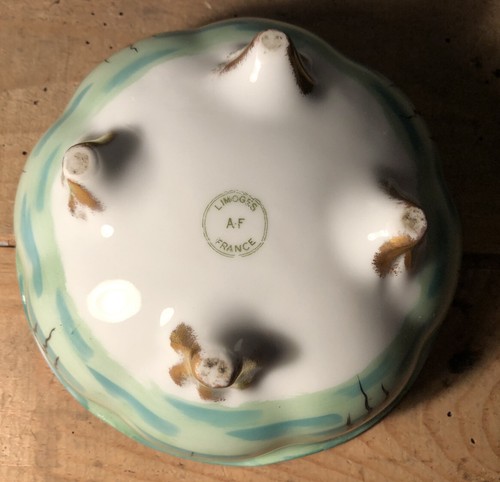 Coupelle Vide Poche Quadripode Porcelaine Limoges AF Décor Polychrome D 15,3 Cm - Foto 8 di 9