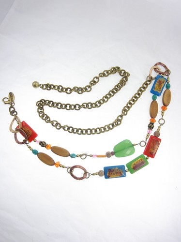 2pc Set Lot Chico's Large Boho Elephant Beaded Chain Link Belt Multicolored - Picture 5 of 8