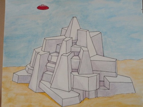 Space castle painting Ink watercolor artist Jerome Cadd Constructivism Sci-fi - Picture 4 of 5