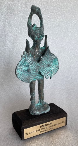 Scultura Guerriero Nuragico Vintage Sardegna Bronzo Uniroyal 1974 Franco Fontanaro - Foto 6 di 8
