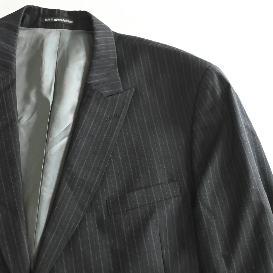 Andrew Fezza 50L 42x30 Navy Blue Stripe 100% Wool Mens Jacket Pants Suit - Image 2 of 4