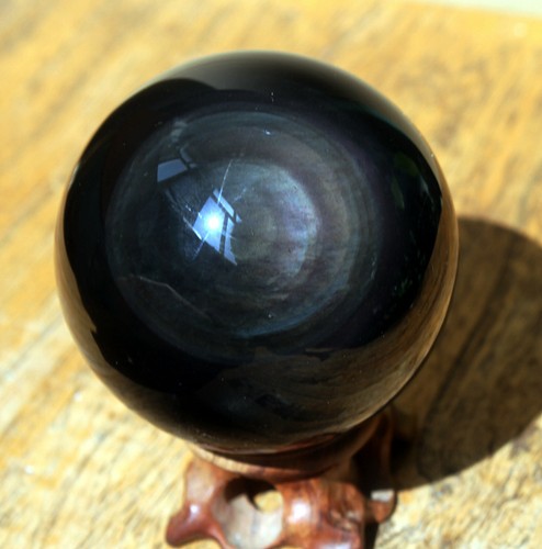 ¡ARCO IRIS DE 2,2""! BOLA ESFERA DE CRISTAL DE CRISTAL DE OBSIDIANA OJO DE GATO NATURAL 1 - Imagen 8 de 9