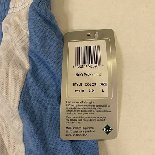 Asics Mens L Medley Running Shorts Light Blue Drawstring Liner NWT TF706 *Flaw* - Picture 6 of 10