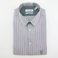 Calvin Klein Slim Fit Berry Stripe Non-Iron Dress Shirt,Purple ,16/16.5 34/35