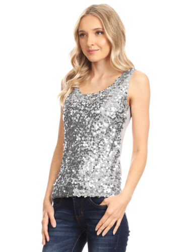 Sequin Metallic Sparkly Cocktail Party Sleeveless Tank Top - Picture 29 of 32
