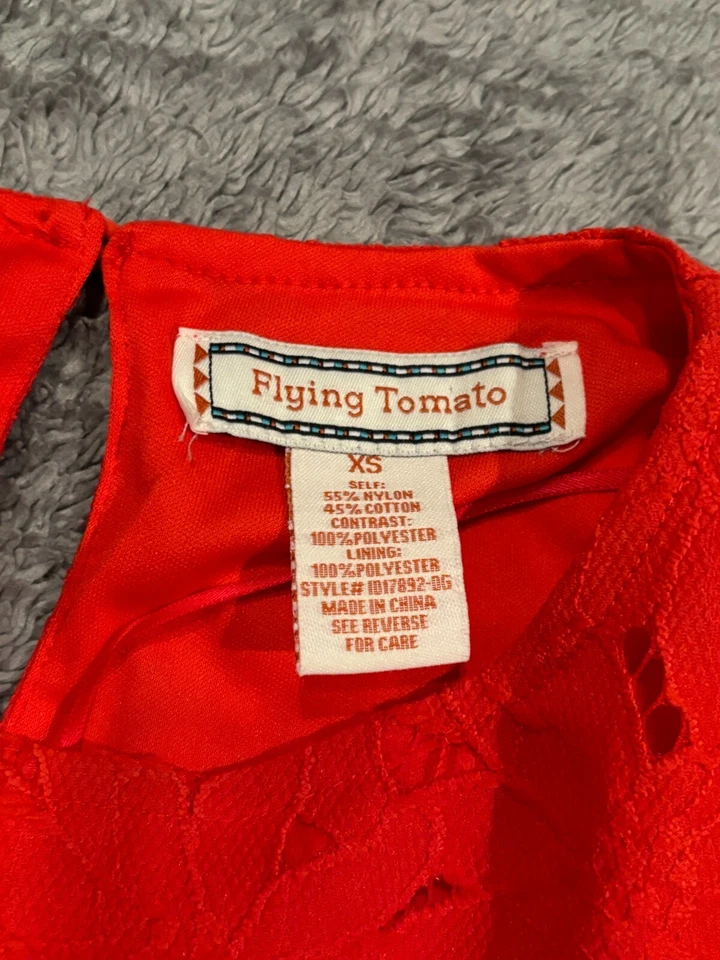 Vestido Flying Tomato Mujer XS Rojo Encaje Forrado Boho Media Manga Foto 2 de 4