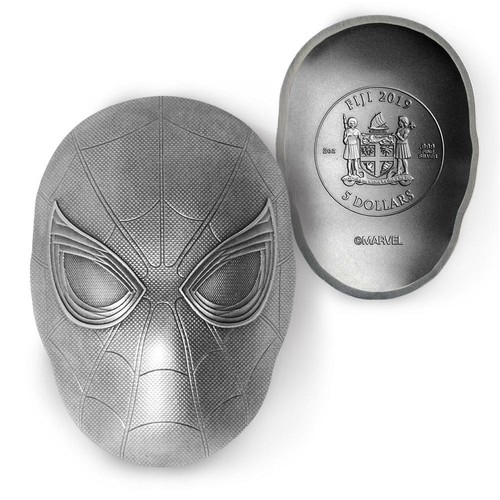 Fidschi Fiji 2019 5 Dollar MARVEL Icon Maske Spider Man 2 Oz Silbermünze - Bild 1 von 10