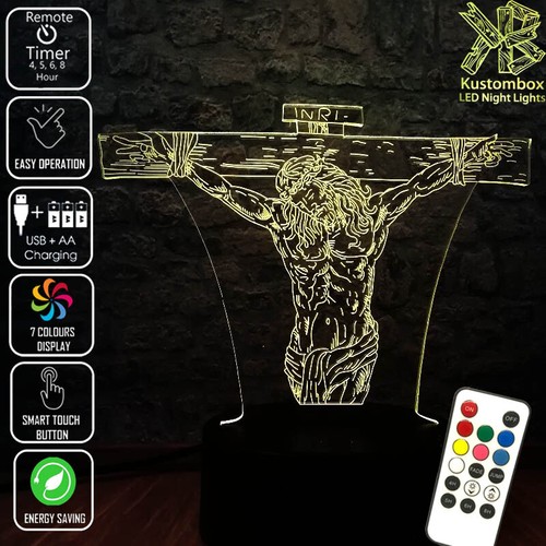 JESUS CHRIST ON THE CROSS3D LED Battery USB Night Light 7 Colour Changing Lamp - Picture 7 of 9