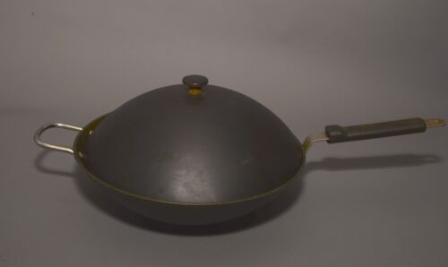 Calphalon Stainless Steel 12” Wok 155 Flat Bottom Cooking Pan 2 Handle Plus Lid