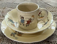 Antique 1891-1920 Art Deco Child's Dish Set Mug Plate Bowl Marked 2397 1/8